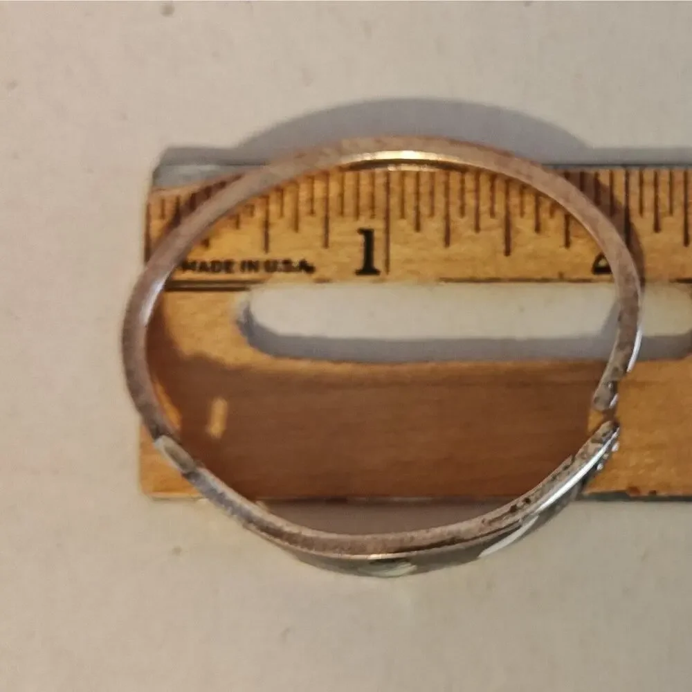 VTG Mexican Silver Hinged Bangle Bracelet Inlaid Flower Mother‎ of Pearl Childs